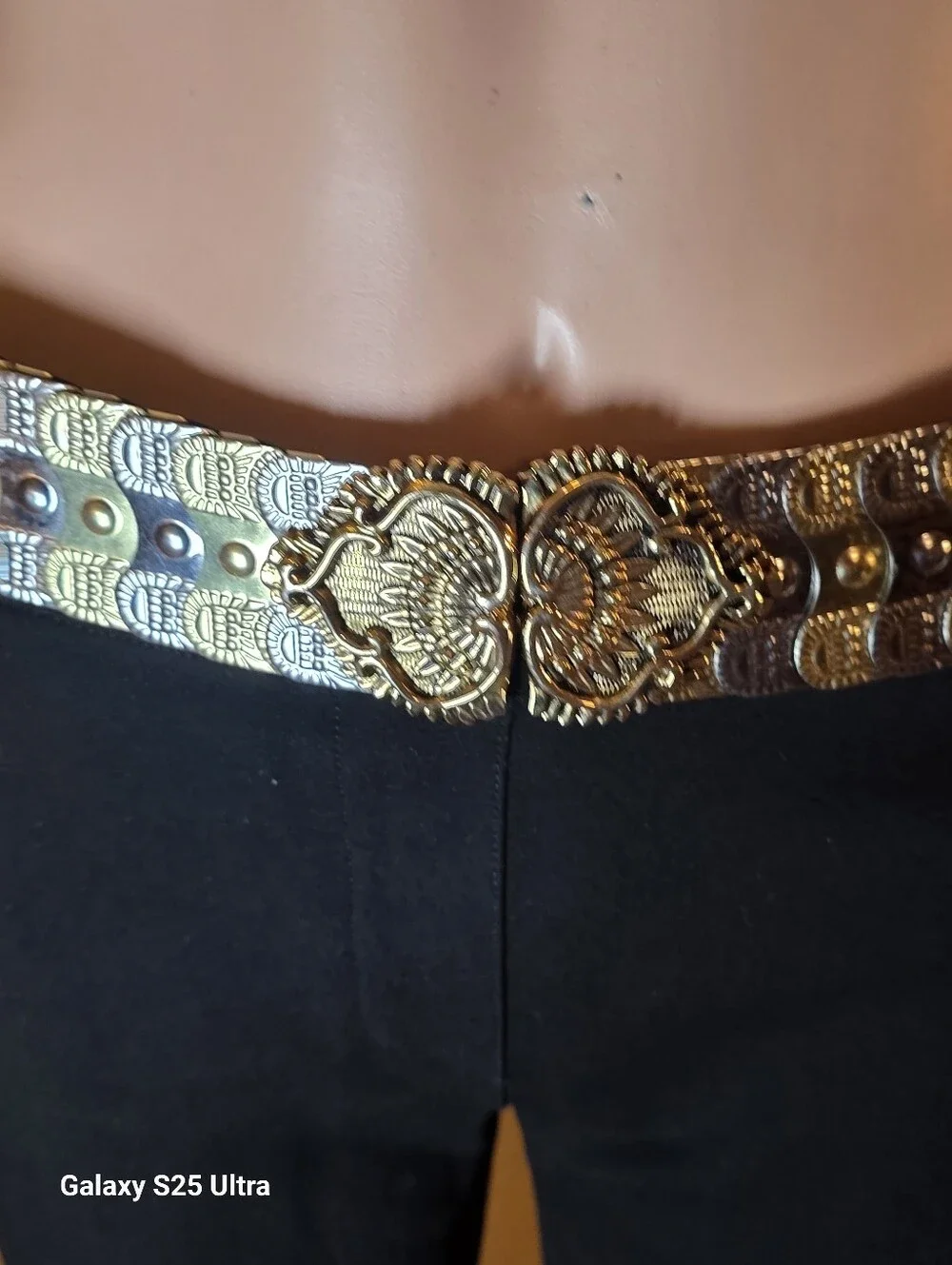 Vintage Ornate Mixed Metal Elastic Stretch Belt - Gold & Silver Filigree